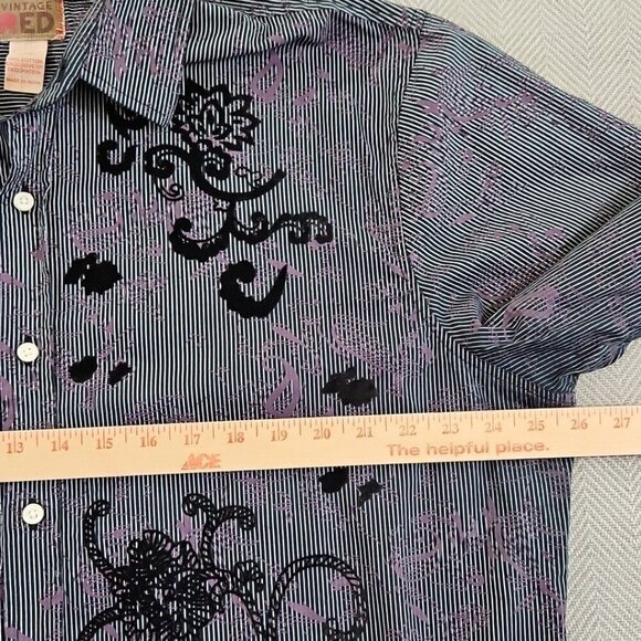 Vintage Red Floral Long Sleeve Button Up Shirt Men's 2XL Black Purple Stripe EUC - Picture 8 of 12